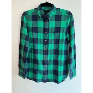 J. Crew Emerald Buffalo Check Shrunken Flannel Boy Shirt Size 4